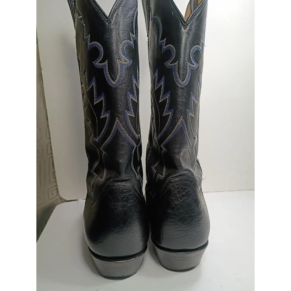 Vtg Sanders Leather Bootmakers Men 10.5 D Cowboy Boots Black Western El Paso